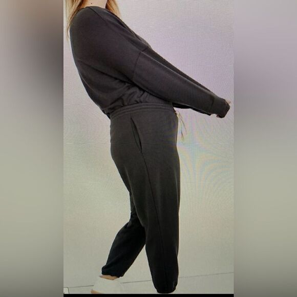 NWOT Madewell Make Weekends Longer Women’s Black Joggers White Drawstring Size L - Picture 2 of 8